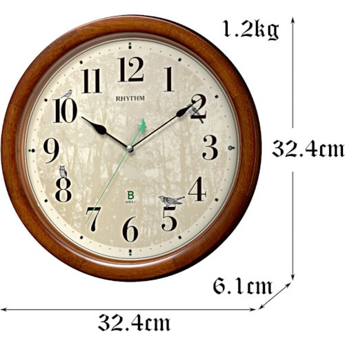 RHYTHM リズム 電波 壁掛け時計 日本野鳥の
