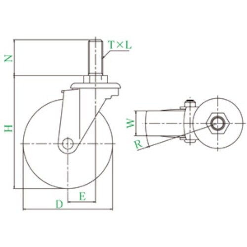 ユーエイ ねじ込み式 自在 キャスター ゴム 車輪