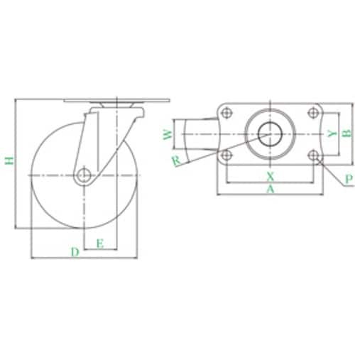 ユーエイ プレート式 自在 キャスター ゴム 車輪