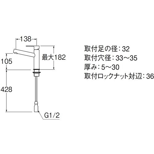 SANEI シングルワンホール洗面混合栓