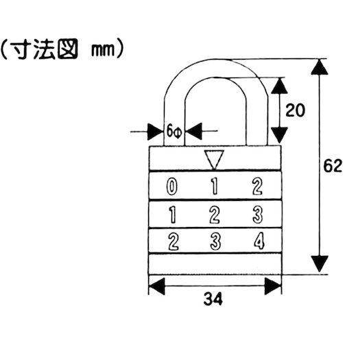WAKI 丸文字合せ錠 35mm 3段