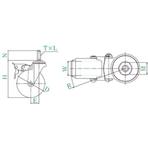 ユーエイ ねじ込み式 自在 キャスター ゴム 車輪