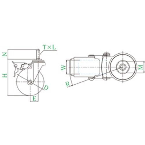 ユーエイ ねじ込み式 自在 キャスター ゴム 車輪