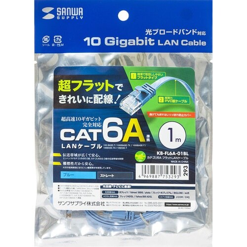 SANWA カテゴリ6AフラットLANケーブル