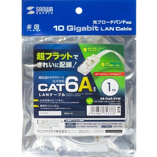 SANWA カテゴリ6AフラットLANケーブル