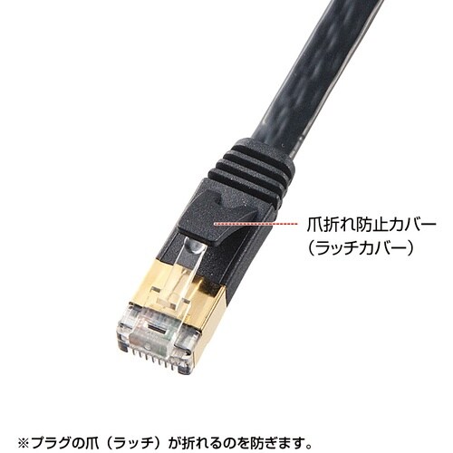 SANWA カテゴリ7フラットLANケーブル ブラ