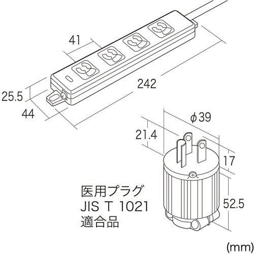 SANWA 医用接地プラグ付き電源タップ
