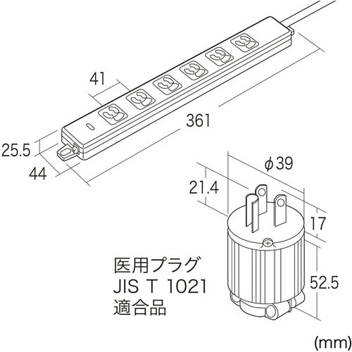 SANWA 医用接地プラグ付き電源タップ