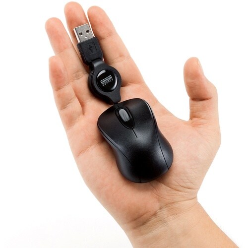 SANWA ケーブル巻取り光学式マウス(ブラック)