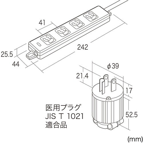 SANWA 医用接地プラグ付き電源タップ