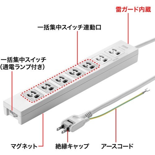 SANWA 電源タップ(3P・7個口・3m)
