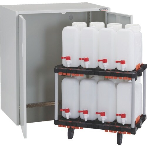 TRUSCO コック付きポリ扁平缶保管庫 コンペイ