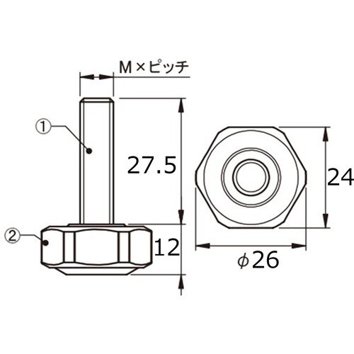 WAKI 六角アジャスター 24X27.5XM10