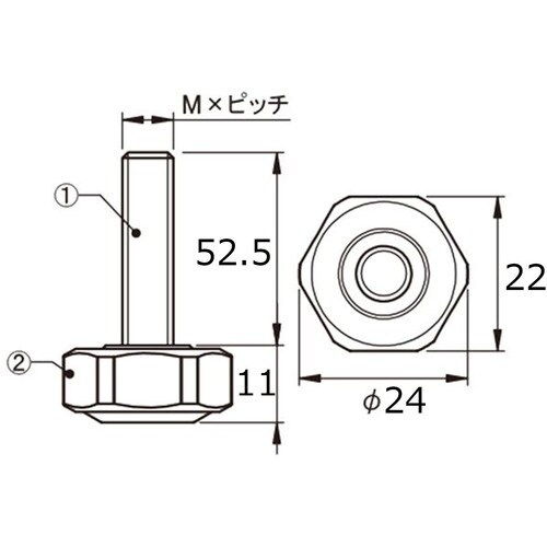 WAKI 六角アジャスター 22X52.5XM8