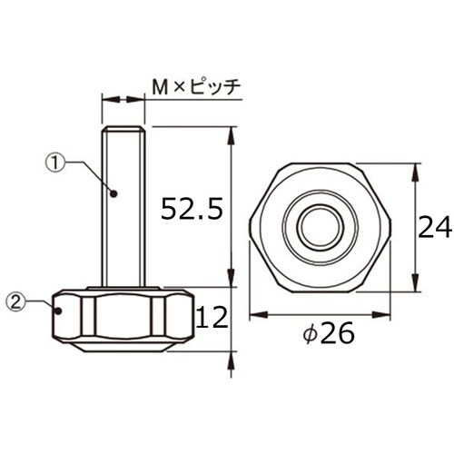WAKI 六角アジャスター 24X52.5XM10