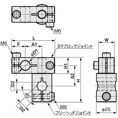 IWATA XYフリージョイント (角−丸シャフト