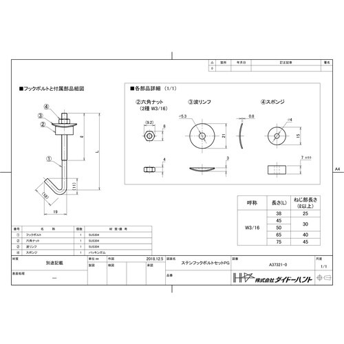 DAIDOHANT ステンレス フックボルトセット