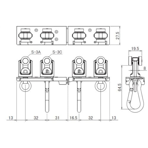 HINAKA “レクト30”レール用両開スナップマ