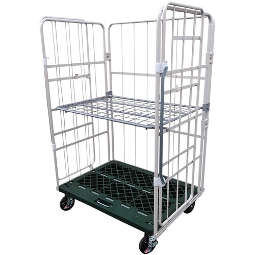 YAMATO カゴ車(鋼製) 跳ね上げ中間棚付コン