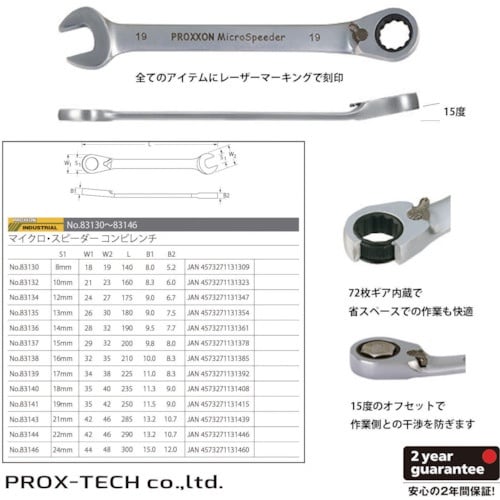 PROXXON 切り替え式ギアレンチ7本セット