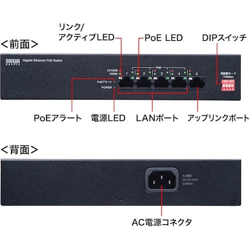 SANWA 長距離伝送・ギガビット対応PoEスイッ
