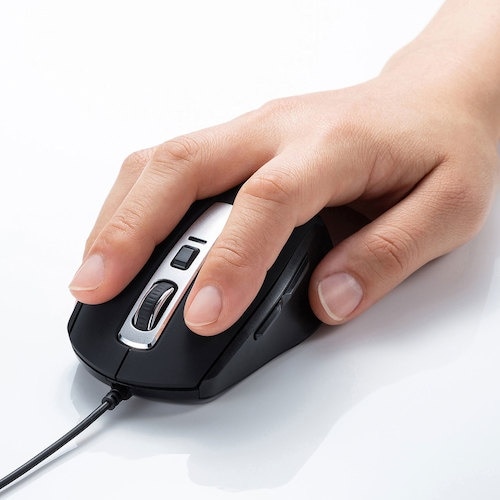 SANWA 静音有線ブルーLEDマウス(5ボタン)