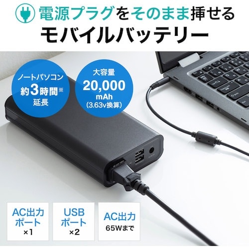 SANWA モバイルバッテリー(AC・USB出力対