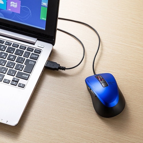 SANWA 静音有線ブルーLEDマウス(5ボタン)