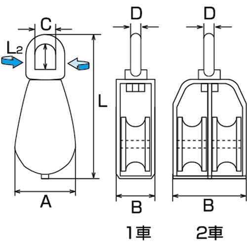 水本 滑車 豆ブロック 2車 車径25mm 車溝幅