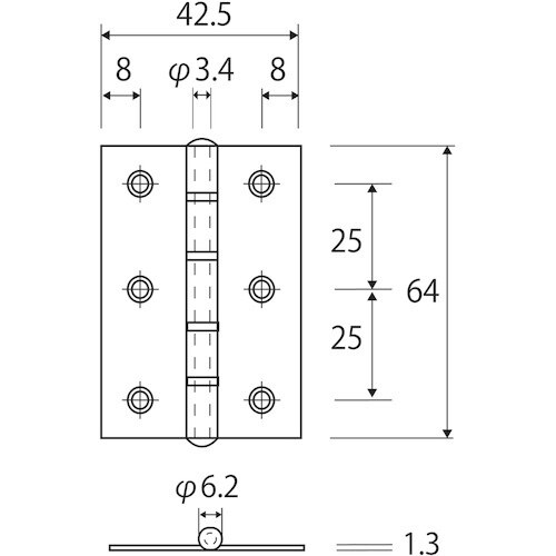 WAKI ステン厚口丁番 BH−350 64MM