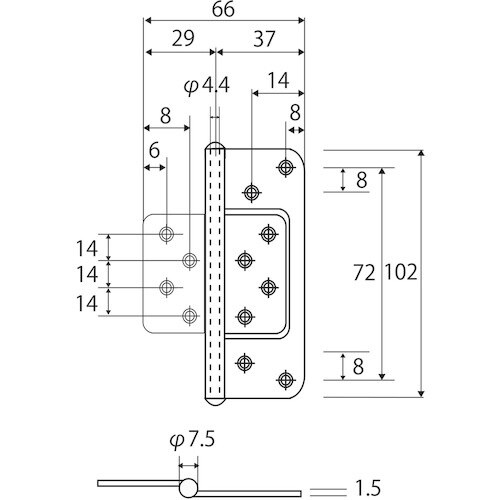 WAKI ステンフラッシュ丁番 BH−373 10