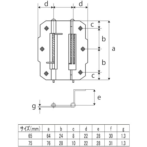 WAKI ステンバネ丁番 両開 BH−467 65