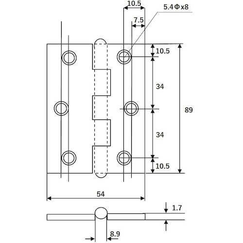 WAKI 厚口普通丁番 生地 BH−156 89M