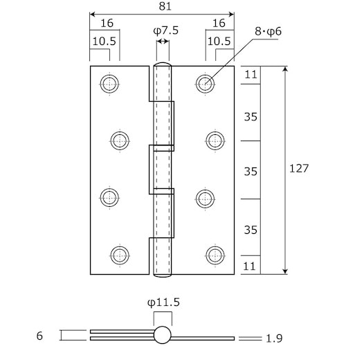 WAKI ステン厚口丁番 BK−487 127MM