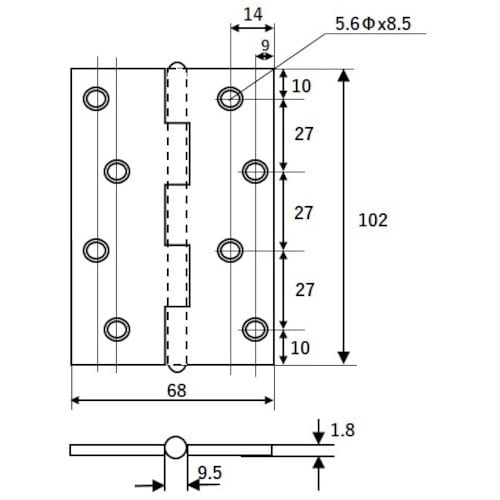 WAKI 厚口普通丁番 生地 BH−157 102