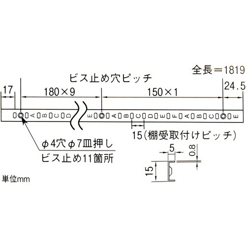 WAKI ステンレス棚支柱 黒 WKT−1819B
