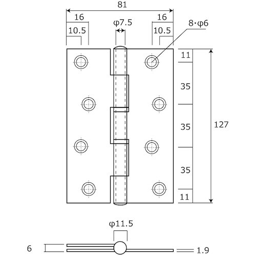 WAKI ステン厚口丁番 BK−485 127MM
