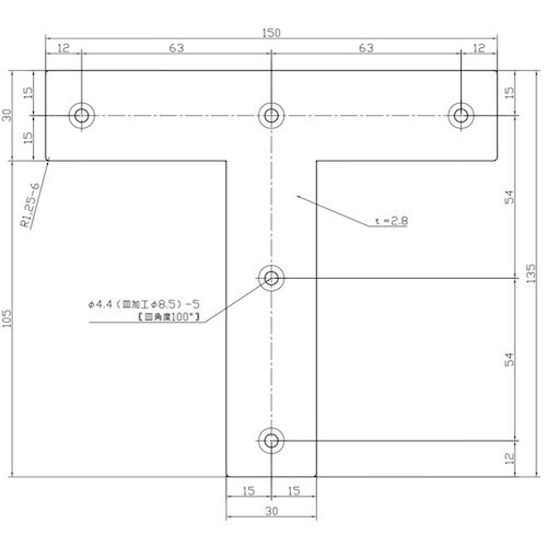 WAKI ユニクロ隅金 T型 BK−021 150