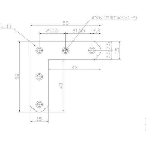 WAKI ステン平横隅金 BY−003 ダイ 58