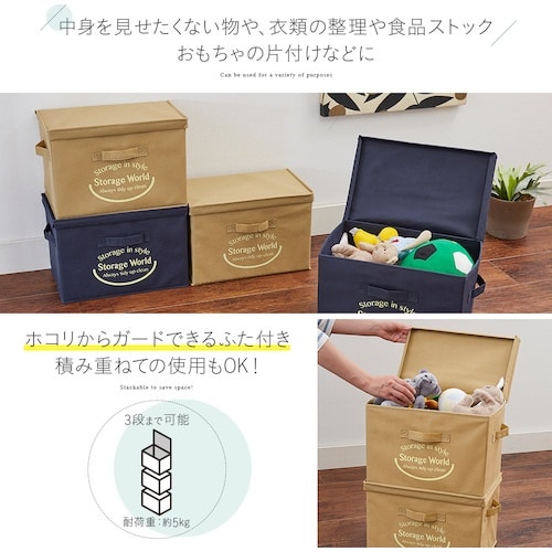 アイメディア フタ付整理箱2個セット ネイビー