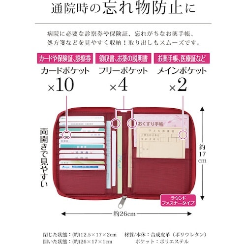 アイメディア コンパクト通院ケース ワインレッド