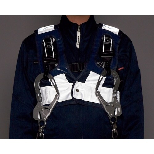 緑十字 フルハーネス用安全ベスト 紺メッシュ地/白