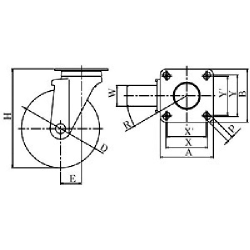 ユーエイ プレート式 自在 キャスター ゴム 車輪