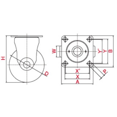 ユーエイ プレート式 固定 キャスター ナイロン