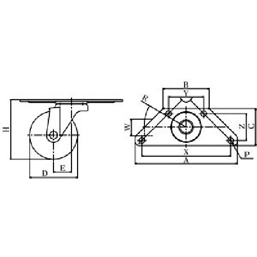 ユーエイ プレート式 自在 キャスター ゴム 車輪
