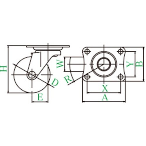 ユーエイ プレート式 自在 キャスター 黒ナイロン