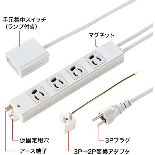 SANWA 手元スイッチ付き抜け止めタップ