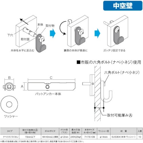 JEFCOM パットアンカー(ステンレス・ネジなし