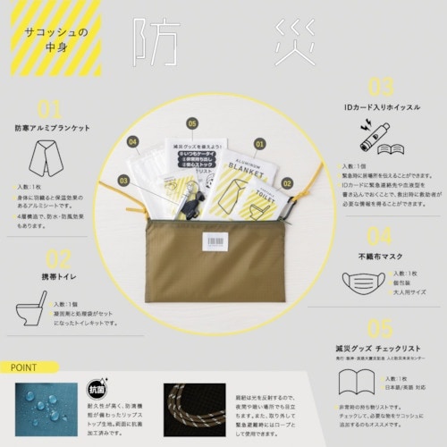 HISAGO 防災サコッシュ カーキ