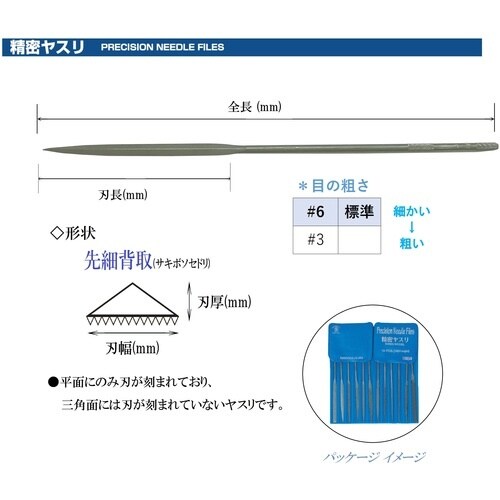 ツボサン 精密ヤスリ 12本組 先細背取 #3